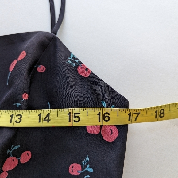 HVN Nora Mini Slip Dress Black Cherry Print Spaghetti Strap Silk - sz 6 REPAIRED - Picture 9 of 10